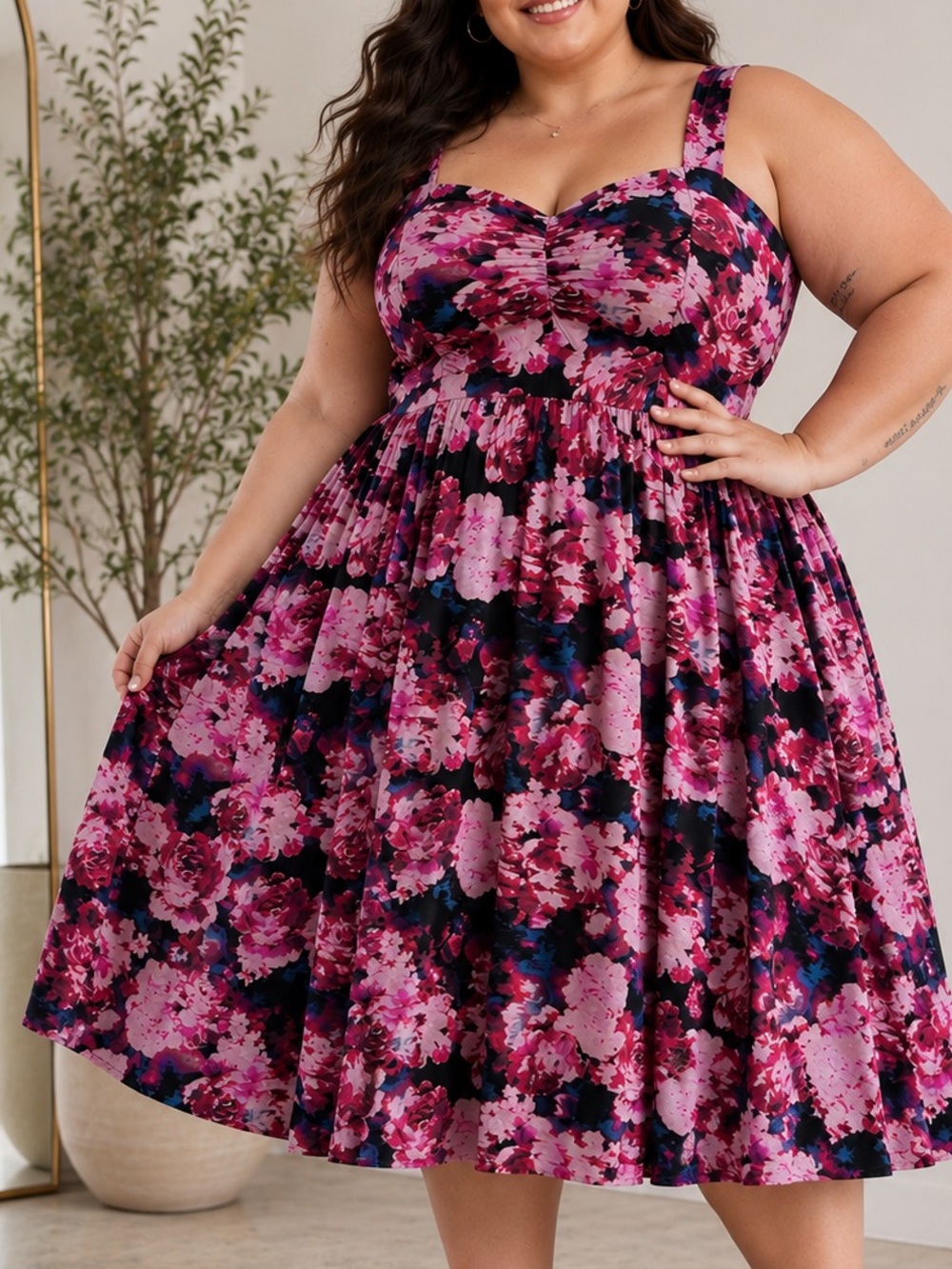🌸 Torrid Floral Sweetheart Neck Studio Knit Midi Dress with Pockets 🌸 Size 6